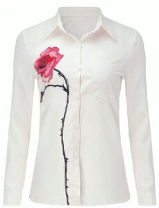 Elegancka koszula damska print róża biała